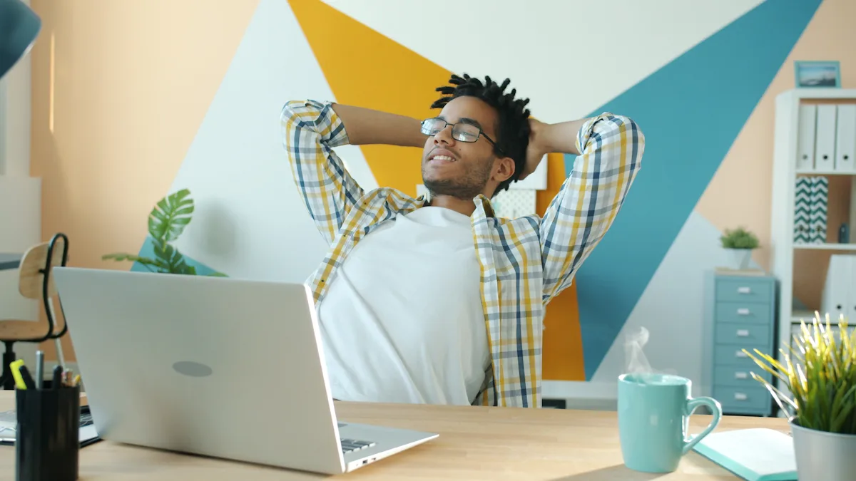 A busy business owner relaxing because their low maintenance website runs itself