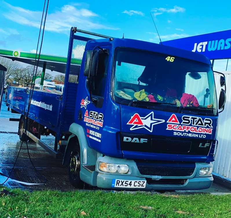 A-Star Scaffolding Southern Ltd branded DAF flatbed truck, Bognor Regis West Sussex