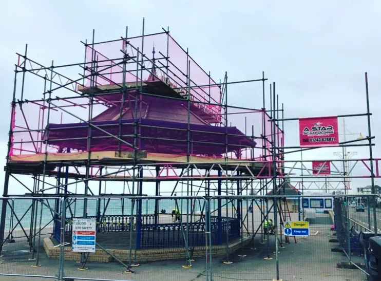 Bespoke scaffolding and full shrink-wrap encapsulation around a seafront bandstand in Bognor Regis by A-Star Scaffolding Southern Ltd