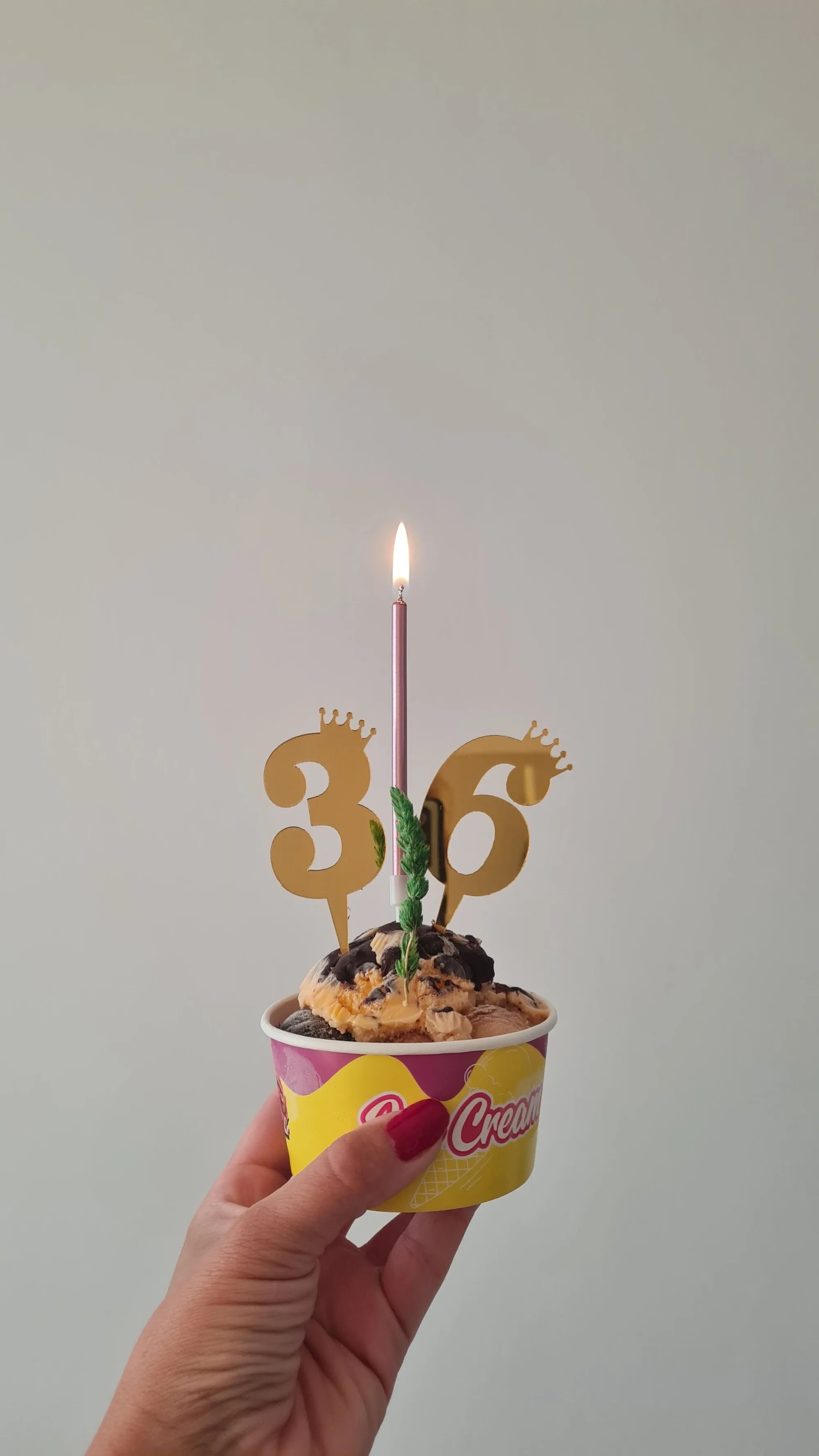 36 with an ice cream candle instead of cake — happy birthday to me. 🍦